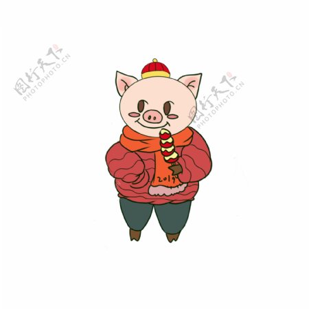 猪年送福新年快乐手绘插画