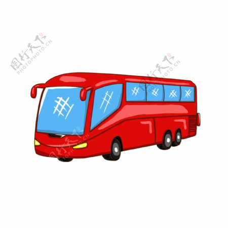 手绘插画交通工具公交车红色卡通