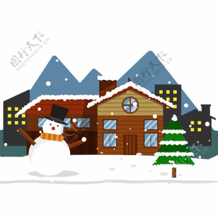冬季雪景房屋场景装饰素材设计