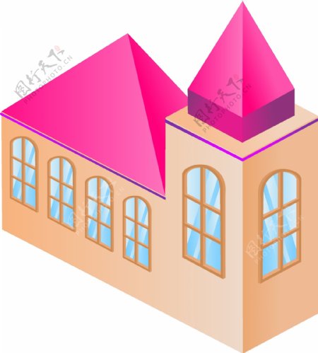 2.5D风格粉色别墅城堡元素