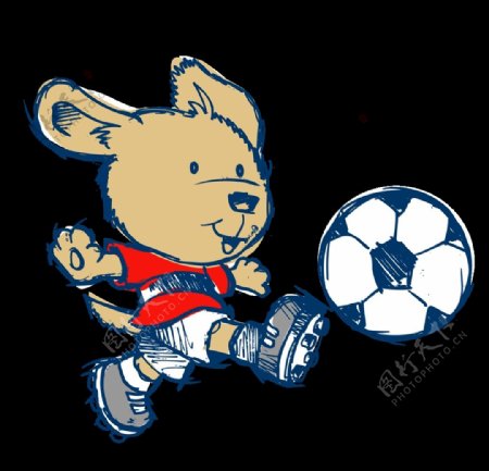 卡通兔子踢足球PNG素材