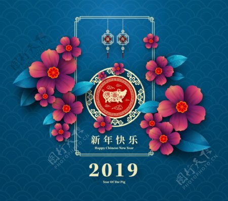 2019猪炫彩花祥云