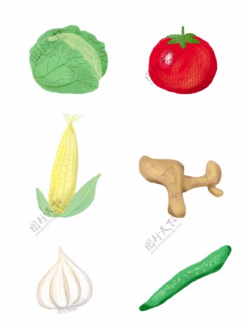 手绘可爱蔬菜卡通简单写实元素