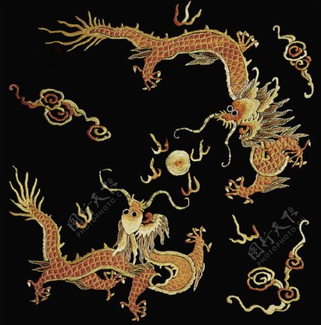 二龙戏珠中式布纹贴图