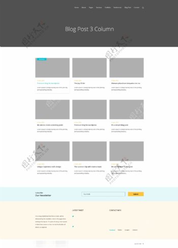 灰色多用途网站博客列表页面psd模板