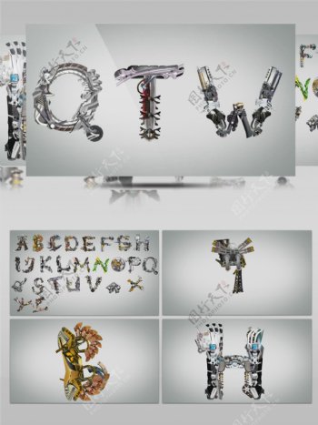创意机械字母的变形组合动画AE模板