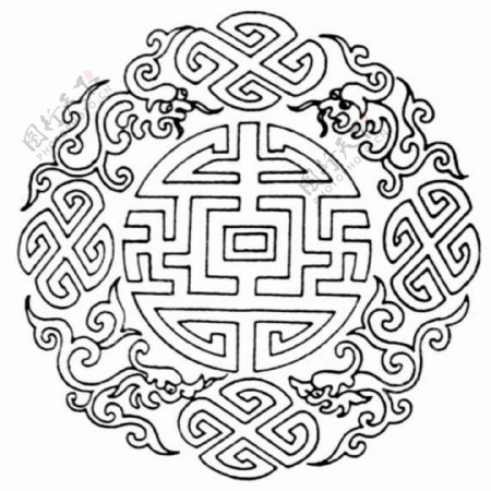 中式图案传统龙纹黑白图