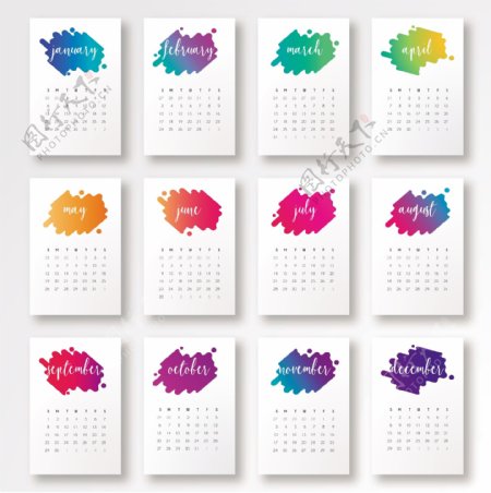 2019年带有彩色形状的日历模板