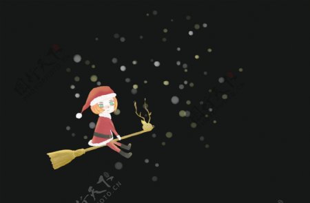 过圣诞节的小魔女绘画