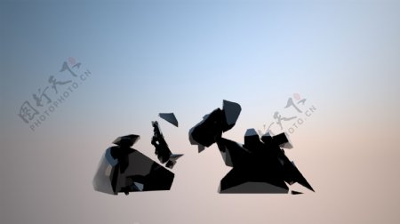 极致虚拟3D立体亮黑山体崩塌技术元素标志动画模版