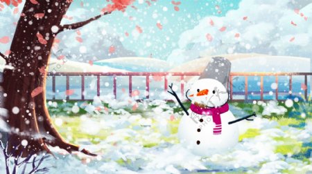 清新唯美冬季雪景立冬大雪小雪插画