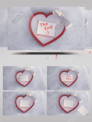 蝴蝶结爱心盒子里放置的一张张爱情回忆ae模板