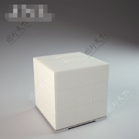 方形白色布艺凳子模型