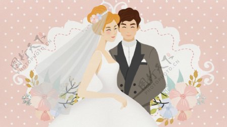 清新唯美婚礼季婚礼场景插画