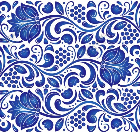 花朵蓝色青花瓷纹样矢量素材