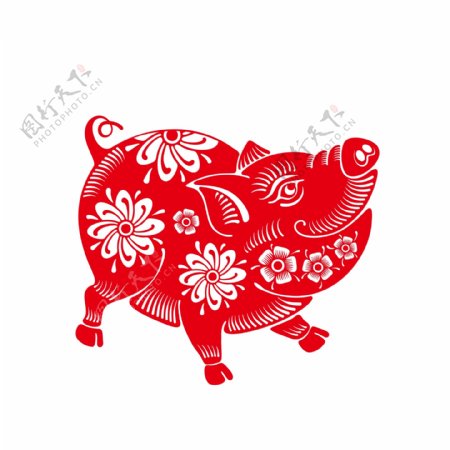 红色喜庆猪年猪图案元素