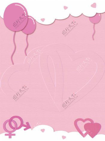 浪漫情人节粉色爱心气球气泡纹理边框背景