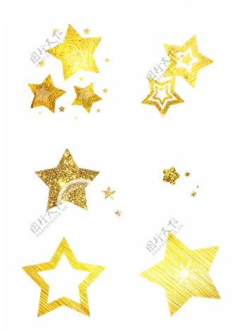 创意金色五角星星星装饰点缀素材