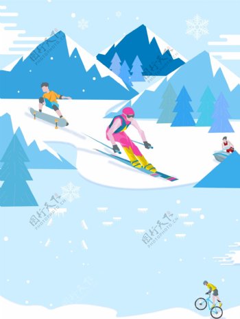 雪原手绘滑雪背景设计