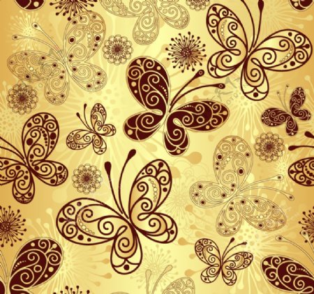 金色蝴蝶花纹壁纸