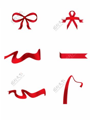 PS矢量红丝带设计元素蝴蝶结可商用素材