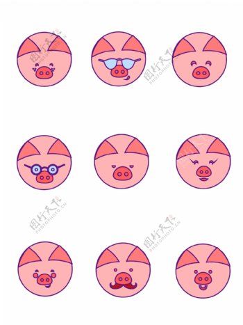 猪可爱猪年卡通形象表情ai矢量图标可商用
