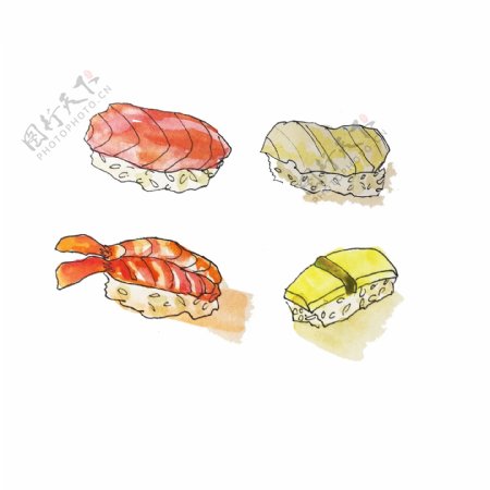文艺风水彩手绘寿司可商用