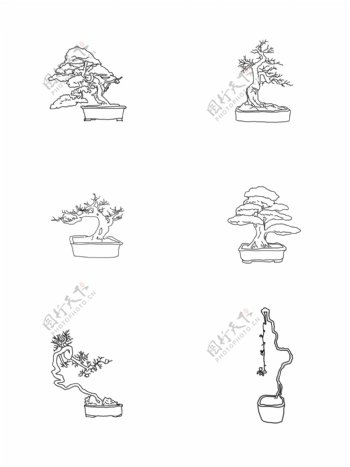 手绘植物盆栽线稿速写稿盆栽植物手绘素材