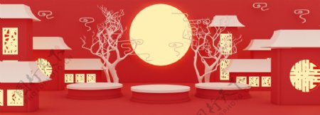 全原创新中式中国风红色喜庆春节场景背景