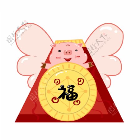 红包金币小猪手绘装饰