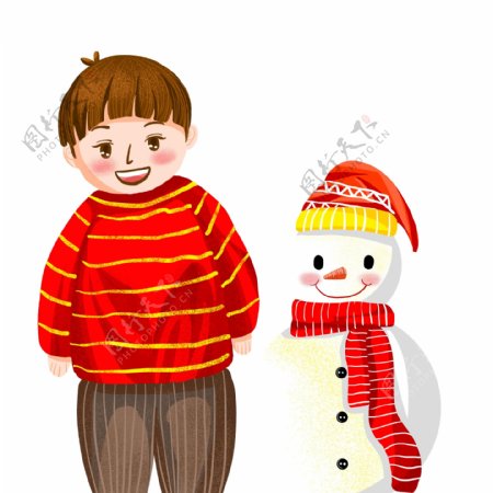 卡通男孩与雪人图案元素