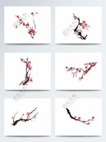 中国风水墨手绘梅花设计素材图