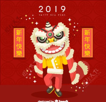 2019年春节舞狮贺卡