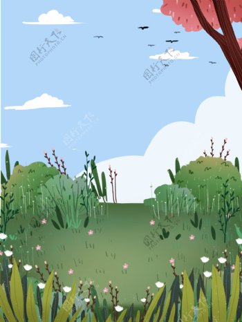 手绘春季草丛背景设计