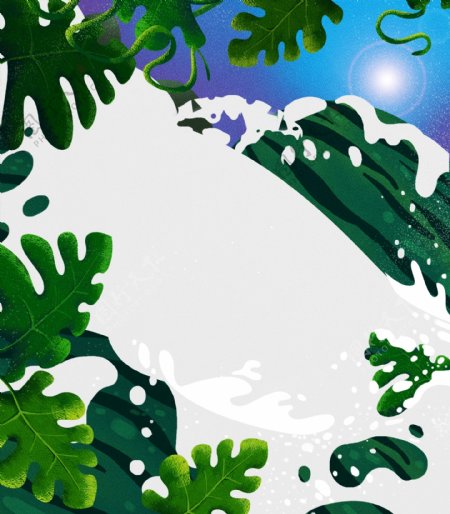 手绘冬季绿叶雪地背景设计