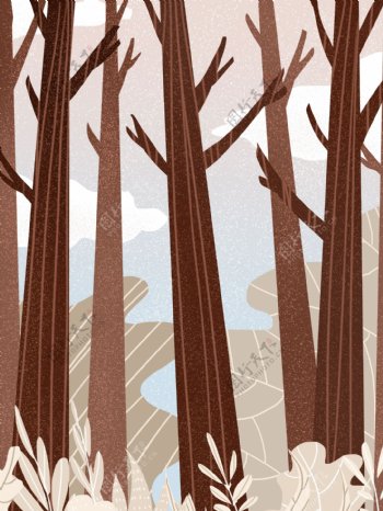 简约卡通树林背景设计