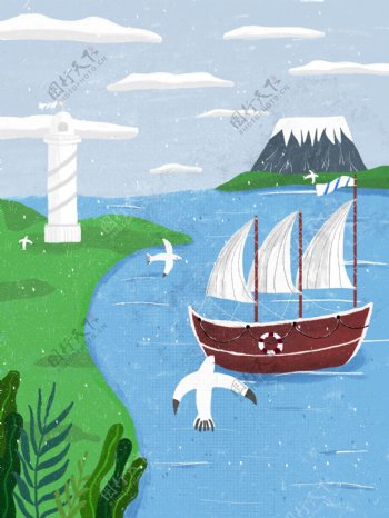 国际航海日清新扁平风插画