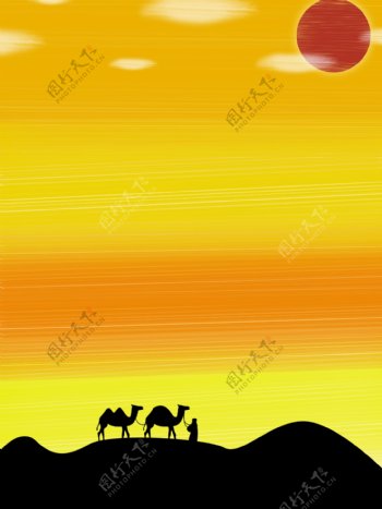 手绘风沙漠骆驼背景