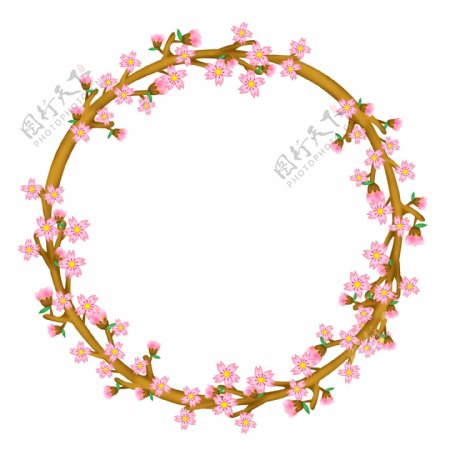 粉色唯美卡通樱花花朵圆形边框