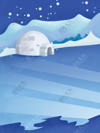 冬季蓝色手绘风景清新风插画背景