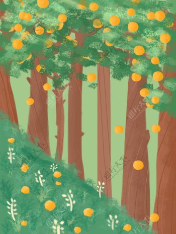 绿色卡通手绘果橘子树背景