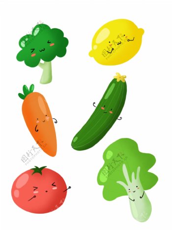素食蔬菜手绘清新可爱元素