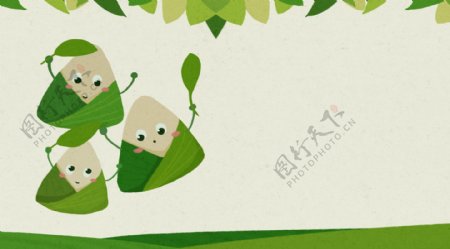 绿色卡通手绘粽子宣传插画背景