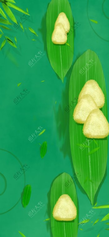 绿色手绘端午节粽子插画背景