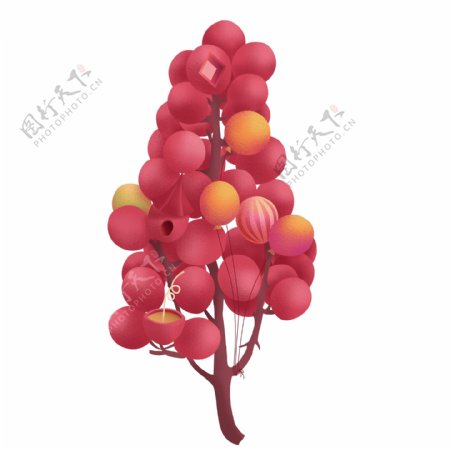 卡通红色气球树图案元素