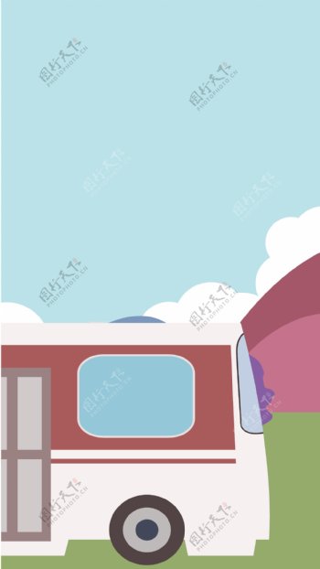 卡通手绘火车风景插画背景