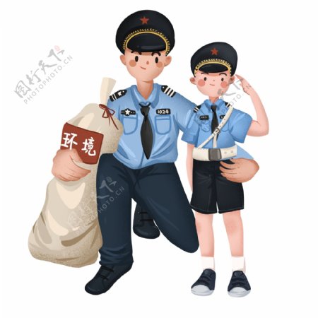 卡通创意两个警察插画人物设计