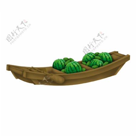 卡通绿色西瓜船水果PNG素材