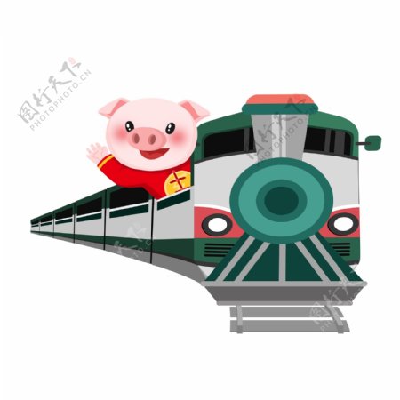 手绘乘坐高铁的一只猪