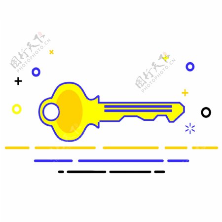 可爱卡通黄蓝撞色钥匙UI图标